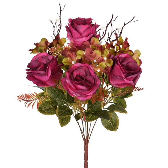 Imagem BUQUÊ ROSA HORTENSIA MISTO X7 BURGUNDY 20X46CM - GRILLO 49142-115