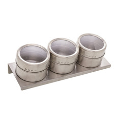 Imagem de CONJUNTO 3 PORTA TEMPEROS DE AÇO INOX COM SUPORTE IMANTADO - LYOR - Coliseu Presentes Ltda