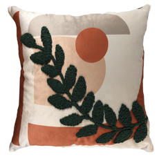 Imagem de ALMOFADA VELUDO OFF 52X52 ESTAMP+BORDADO OCRE/VERDE 3 - DECORTEXTIL - B H Turqueto Decoracoes Me