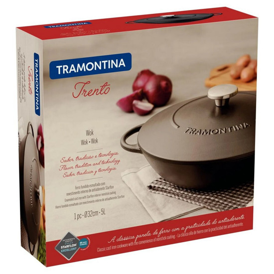 Imagem WOK TRAMONTINA TRENTO EM FERRO ESMALTADO ANTIADERENTE STARFLON EXCELLENT 32 CM 5 L