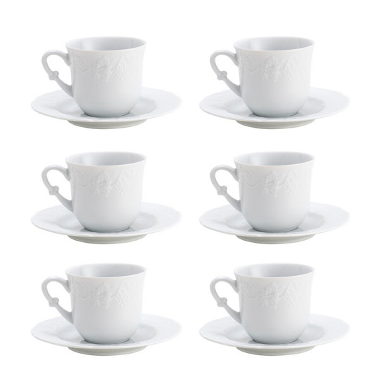 Imagem CONJUNTO 6 XÍCARAS DE CHÁ DE PORCELANA LIMOGES COM PIRES VENDANGE 200ML - WOLFF