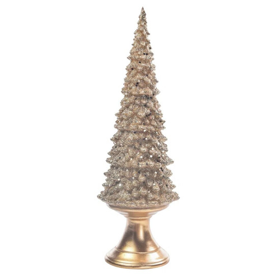 Imagem PINHEIRO DECORATIVO COR DOURADO COM LED MOVIDO A PILHAS 3LR44 10X10X35CM - CROMUS 