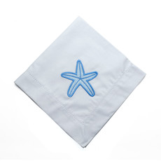 Imagem de GUARDANAPO 40X40CM COR BRANCO COM BORDADO ESTRELA DO MAR AZUL  - NOEMY  - Ind. E Comercio De Rendas Noemi Ltda Me