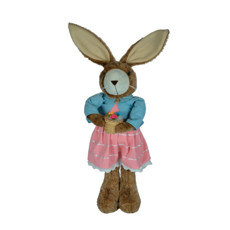 Imagem de COELHO DECORATIVO EM PÉ DE VESTIDO COM CESTA DE FLORES DE TECIDO 60CM - TOK DA CASA  - Store Mania Comercio E Importacao Ltda