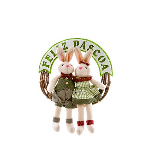 Imagem GUIRLANDA COM CASAL DE COELHOS COR VERDE 42X8X33CM - TOK DA CASA 