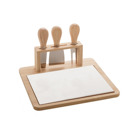 Imagem CONJUNTO BANDEJA DE BAMBÚ E CERÂMICA COM 3 PEÇAS PARA QUEIJO 23X21CM - LYOR