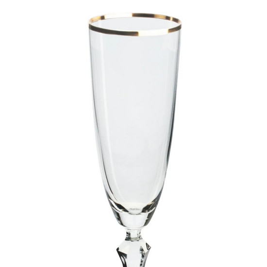 Imagem JOGO DE 6 TAÇAS PARA CHAMPANHE DECORADA EM CRISTAL ECOLÓGICO SILVER RIM 200ML A25CM BOHEMIA