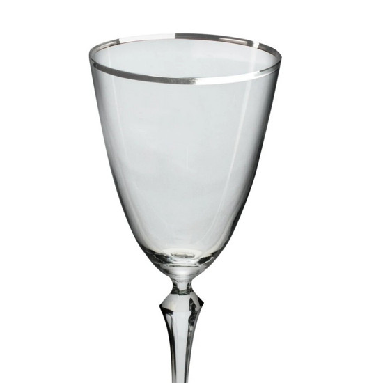 Imagem JOGO DE 6 TAÇAS PARA ÁGUA DECORADA EM CRISTAL ECOLÓGICO SILVER RIM 350ML A23CM - BOHEMIA