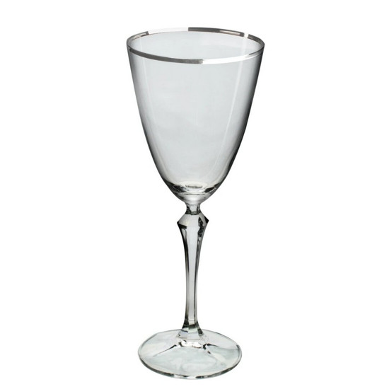 Imagem JOGO DE 6 TAÇAS PARA ÁGUA DECORADA EM CRISTAL ECOLÓGICO SILVER RIM 350ML A23CM - BOHEMIA