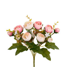 Imagem de BUQUÊ DECORATIVO DE RANUNCULOS ROSA E FOLHAGEM VERDE EM PLÁSTICO 30X29 CM - GRILLO - Grillo Ltda