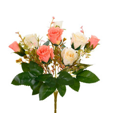 Imagem de BUQUÊ DECORATIVO 5 ROSAS SILVESTRES SALMÃO CREME EM PLÁSTICO MOLDÁVEL - GRILLO - Grillo Ltda