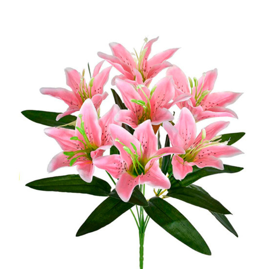 Imagem BUQUÊ DECORATIVO DE LÍRIO ROSA EM PLÁSTICO MOLDÁVEL 35X10 CM - GRILLO