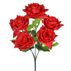 Imagem de BUQUÊ DECORATIVO DE ROSAS VERMELHAS EM PLÁSTICO MOLDÁVEL E PÉTALAS EM CETIM - GRILLO - Grillo Ltda