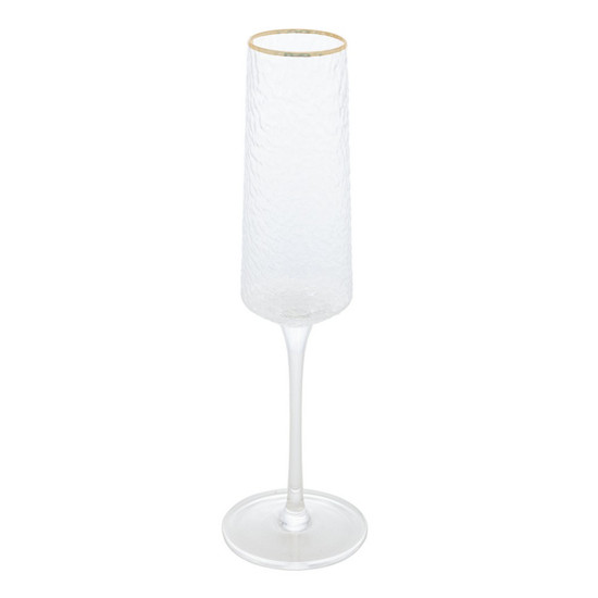 Imagem TAÇA DE CHAMPANHE DE CRISTAL ECOLÓGICO MARTELADO COM FIO DE OURO PETRA 300ML - LYOR