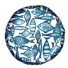 Imagem de PRATO RASO DECORATIVO DEKOR CORSICA COM PEIXES COR AZUL E PEROLA 32,5CM - VYLUX  - Vylux Comer De Artigos Para Decorac