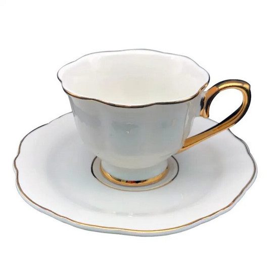 Imagem JOGO DE 12 PEÇAS PARA CAFÉ EM NEW BONE CHINA COM BORDA DOURADA 90ML COR BRANCA - L'HERMITAGE