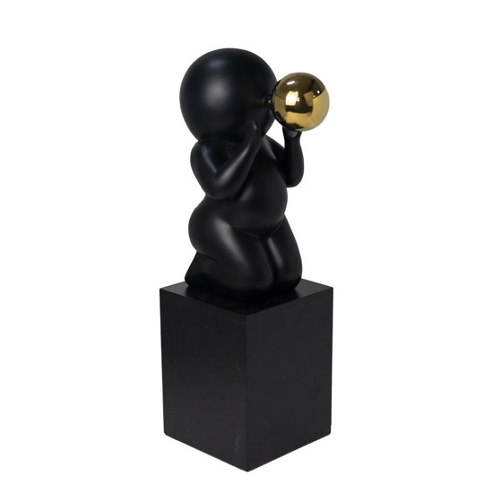 Imagem ESCULTURA DECORATIVA COR PRETO E DOURADO EM RESINA 14X14X45CM - GRILLO 54380