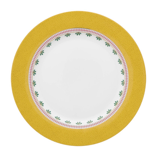 Imagem PRATO DE JANTAR COR AMARELO E BRANCO DE PORCELANA 27X27X2CM - NUSA DUA