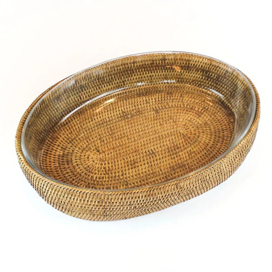 Imagem REFRATÁRIO OVAL 32 CM COM SUPORTE EM RATTAN MAYA - NATURAL HOME 