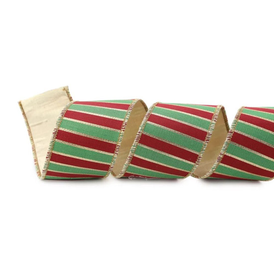 Imagem FITA NATALINA LISTRADA COR VERMELHO, VERDE E DOURADO 6,3CM X 4,50 METROS - CROMUS 