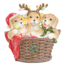 Imagem de CESTA COM CACHORROS DECORATIVOS DE RESINA COM LED MOVIDO A PILHAS 3AAA 12X20X19CM - CROMUS  - Cromus Embalagens Ind. E Com. Ltda