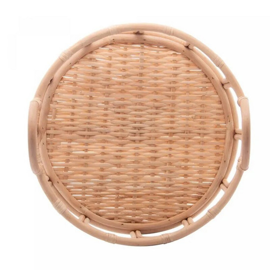 Imagem BANDEJA REDONDA DE RATTAN COM ALÇA NATURE 30CM X 30CM X 16,5CM - WOLFF