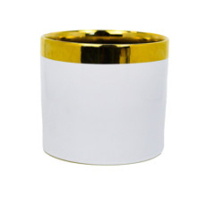 Imagem de VASO DECORATICO DE CERÂMICA COR BRANCO E DOURADO 16,5X16,5X15CM  - GRILLO 54784 - Grillo Ltda