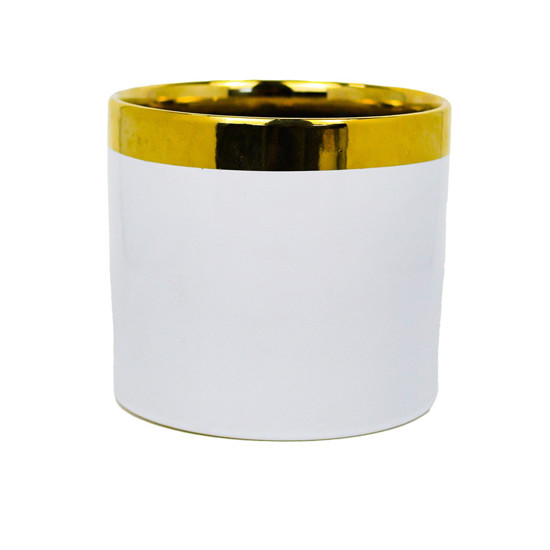 Imagem VASO DECORATICO DE CERÂMICA COR BRANCO E DOURADO 16,5X16,5X15CM  - GRILLO 54784