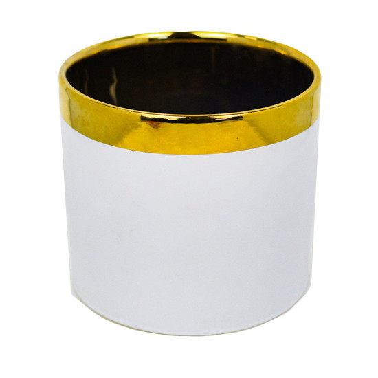 Imagem VASO DECORATICO DE CERÂMICA COR BRANCO E DOURADO 16,5X16,5X15CM  - GRILLO 54784