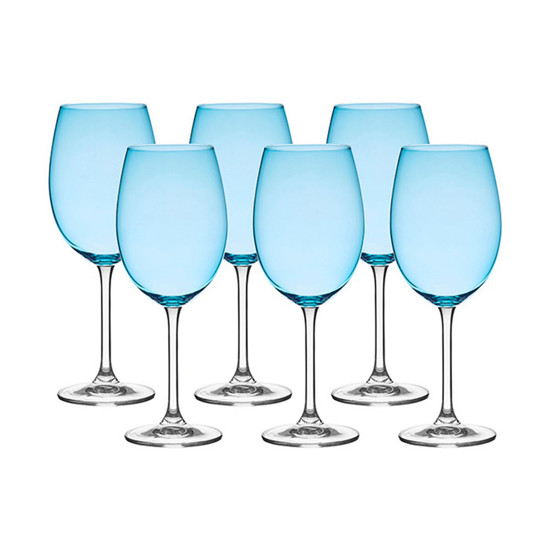 Imagem JOGO DE TAÇA PARA VINHO TINTO DE CRISTAL GASTRO AZUL CLARO 450ML 6 PECAS - BOHEMIA CRYSTALITE