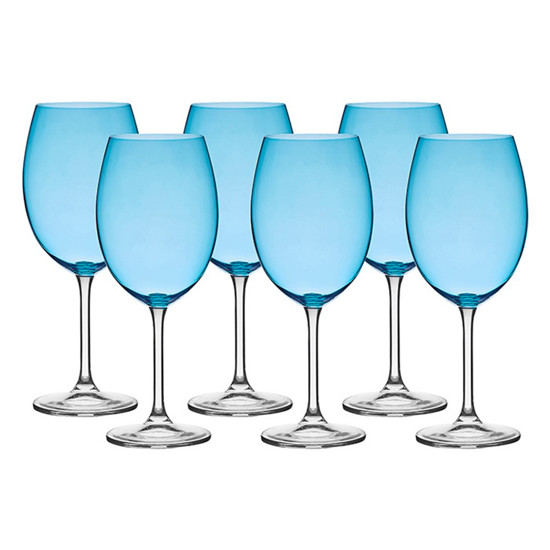 Imagem JOGO DE TAÇAS COLLECTION COLOBRI PARA VINHO EM CRISTAL COR AZUL CLARO 6 PEÇAS 580ML - CRYSTAL BOHEMI