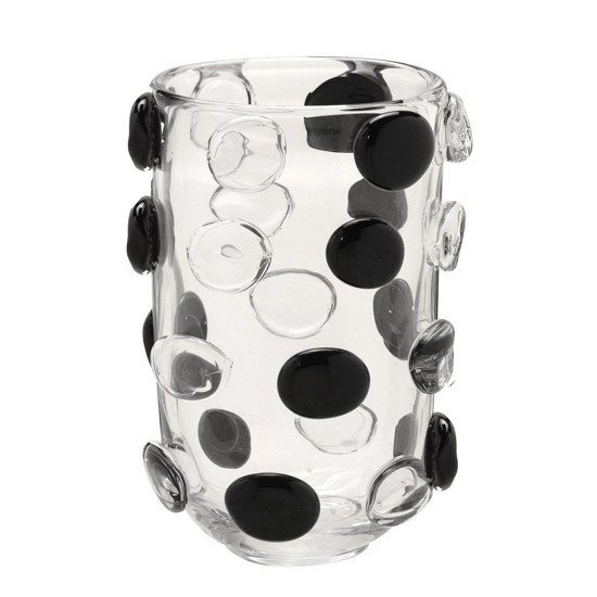 Imagem VASO DECORATIVO DE VIDRO COR TRANSPARENTE COM PRETO 19X14X30CM - MABRUK 