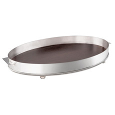 Imagem de BANDEJA OVAL DECORATIVA PÉROLA DE PRATA COM MADEIRA 59X38CM - SILVERLUX - Silverlux Industria Ltda Me