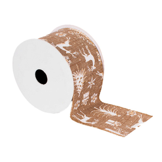 Imagem FITA NATALINA DECORATIVA COR BEGE COM BRANCO 6,3CM X 9,14M - GRILLO 53990