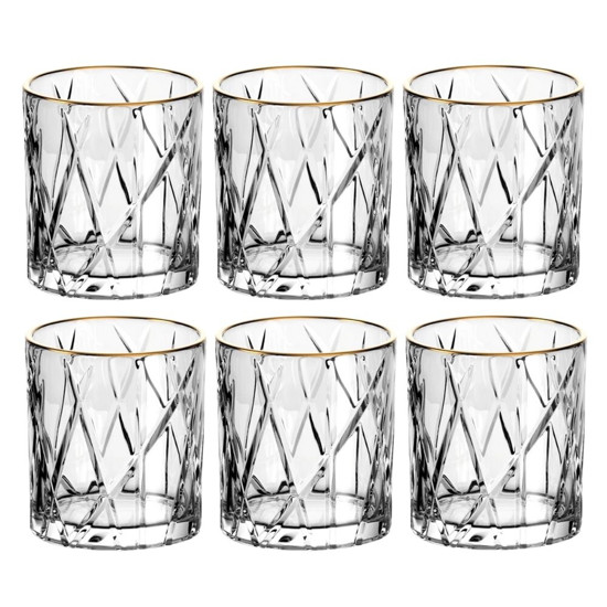 Imagem JOGO 6 COPOS PARA WHISKY FOREST EM CRISTAL ECOLÓGICO COM BORDA DOURADA 310ML - L'HERMITAGE