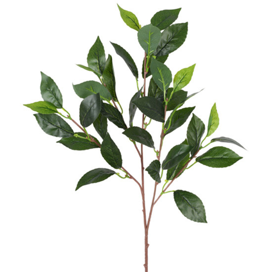 Imagem HASTE DECORATIVA DE FOLHAS DE LOURO VERDE EM PLÁSTICO MOLDÁVEL 62X28 CM - GRILLO