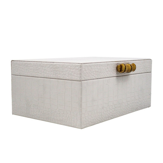 Imagem CAIXA DECORATIVO EM MADEIRA COM REVESTIMENTO EM PU BRANCO E BAMBU M 11X26X17CM - LUCATTI 