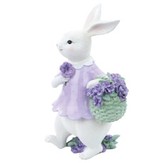 Imagem de COELHO DECORATIVO DE RESINA COM FLORES (FLOR DE MALVA) 11,5X11,5X21,5C - CROMUS  - Cromus Embalagens Ind E Com Ltda