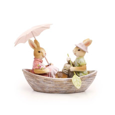 Imagem de COELHOS DECORATIVO NO BARCO COM GUARDA SOL (LA BELLE) 6X14X17CM - CROMUS  - Cromus Embalagens Ind E Com Ltda