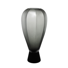 Imagem de VASO DECORATIVO EM VIDRO COM BASE DE MADEIRA COR PRETO E CINZA FOSCO G 38CM - LUCATTI  - Lucatti Artes E Decoracoes Ltda