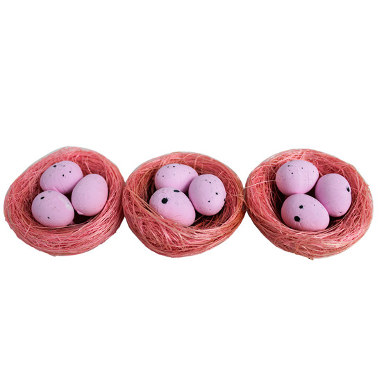 Imagem NINHO DECORATIVO COM OVOS COR ROSA 3 UNIDADES 7X7X4CM - CROMUS 