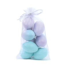 Imagem de SACO COM OVOS DECORATIVOS COR LILAS E AZUL 9 PEÇAS 4X4X6CM - CROMUS  - Cromus Embalagens Ind E Com Ltda