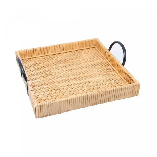 Imagem BANDEJA RETANGULAR DE FIBRA NATURAL COM ALÇA BALI 25,5CM X 23CM X 9,5CM - WOLFF