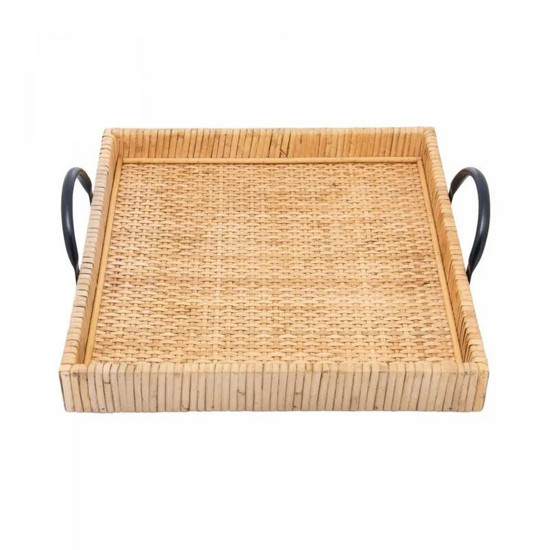 Imagem BANDEJA RETANGULAR DE FIBRA NATURAL COM ALÇA BALI 25,5CM X 23CM X 9,5CM - WOLFF