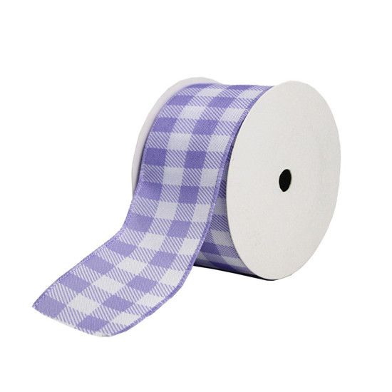 Imagem FITA DECORATIVA ARAMADA XADREZ LILÁS E BRANCO 6,3 CM X 9,14 M