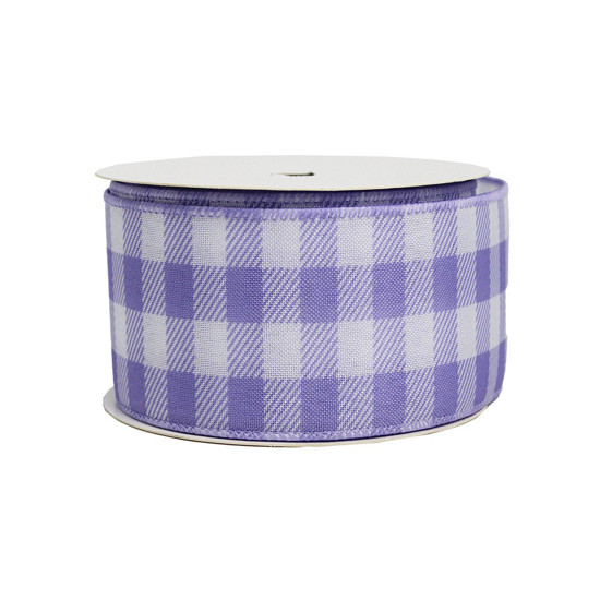 Imagem FITA DECORATIVA ARAMADA XADREZ LILÁS E BRANCO 6,3 CM X 9,14 M