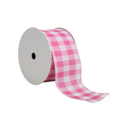 Imagem de FITA DECORATIVA ARAMADA XADREZ ROSA E BRANCO 6,3 CM X 9,14 M - Importsul Ltda Me