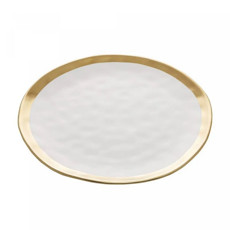 Imagem de PRATO RASO DE PORCELANA DUBAI BRANCO E DOURADO 25CM X 2CM - WOLFF - Rojemac Impotacao E Exportacao Ltda