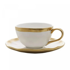 Imagem de XÍCARA PARA CAFÉ DE PORCELANA DUBAI BRANCO E DOURADO 90ML - WOLFF - Rojemac Impotacao E Exportacao Ltda