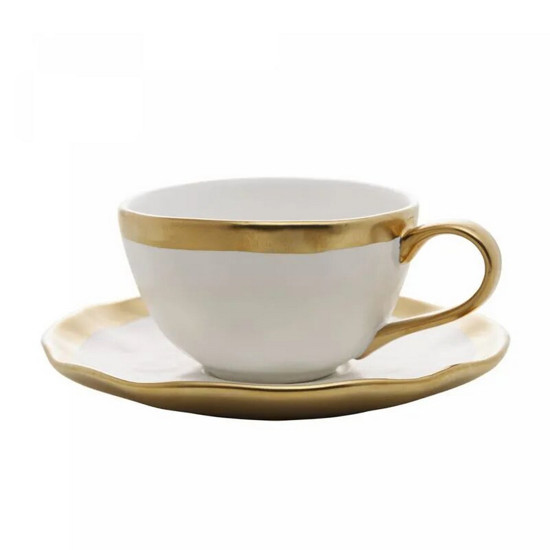 Imagem XÍCARA PARA CAFÉ DE PORCELANA DUBAI BRANCO E DOURADO 90ML - WOLFF